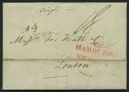 HAMBURG 1819, HAMBURG, Rote Sonderform Auf Brief, Handschriftlich Single, Nach London, Registraturbug, Feinst - Andere & Zonder Classificatie