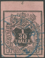HANNOVER 3aI O, 1851, 1/30 Th. Schwarz Auf Lachsfarben, Oberrandstück, Mit Reihenzähler, Plattenfehler Auf Feld 2, Mit B - Hanover