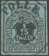 HANNOVER 4 O, 1851, 1/15 Th. Schwarz Auf Graublau, Zentrischer Blauer K2 POLLE, Pracht, Mi. (100.-) - Hanover