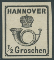 HANNOVER 17y , 1860, 1/2 Gr. Schwarz, Breitrandig, Falzreste, Pracht, Mi. 120.- - Hanover