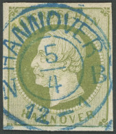 HANNOVER 18 O, 1861, 10 Gr. Dunkelgrünlicholiv, Zentrischer Blauer K2 HANNOVER N B, Repariert Wie Pracht, Gepr. Bühler,  - Hanovre