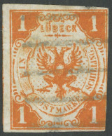 LÜBECK 2 O, 1859, 1 S. Schwärzlichorange, Fotoattest Heitmann: Die Farbfrische, Rechts Angeschnittene, Ansonsten Voll Bi - Luebeck
