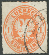 LÜBECK 9A O, 1863, 1 S. Rötlichorange, Feinst, Mi. 200.- - Luebeck