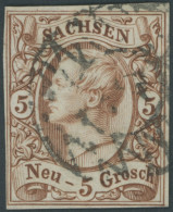 SACHSEN 12e O, 1857, 5 Ngr. Rostbraun, Pracht, Gepr. Pfenninger, Mi. 220.- - Saxony