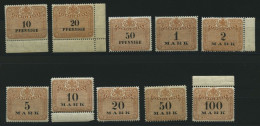 SACHSEN , 1910, 10 Pf. - 100 Mk. Stempelmarken, Wz. Treppen, 10 Werte Postfrisch, Pracht - Saxony