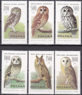 Polen Poland 1990 - Mi.Nr. 3294 - 3299 - Postfrisch MNH - Tiere Animals Vögel Birds Eulen Owls - Uilen