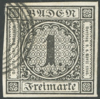 THURN Und TAXIS 4 O, 1852, 1 Sgr. Schwarz Auf Blau, Allseits Riesenrandig, Kabinett - Usati