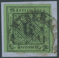 WÜRTTEMBERG 3aI BrfStk, 1851, 6 Kr. Schwarz Auf Grün, Type I, Segmentstempel BIBERACH, Prachtbriefstück, Mi. 110.- - Oblitérés