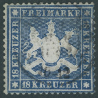 WÜRTTEMBERG 20y O, 1862, 18 Kr. Blau, Repariert Wie Pracht, Mi. (2800.-) - Otros & Sin Clasificación