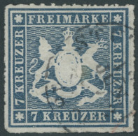WÜRTTEMBERG 35a O, 1868, 7 Kr. Blau, Pracht, Mi. 160.- - Usados