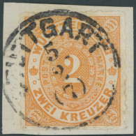 WÜRTTEMBERG 37b BrfStk, 1869, 2 Kr. Tieforange, Prachtbriefstück, Mi. 300.- - Usados