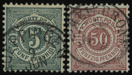 WÜRTTEMBERG 56b,58 O, 1890, 5 Pf. Schwarzblaugrün Und 50 Pf. Lebhaftbraunrot, 2 Prachtwerte, Mi. 115.- - Usati