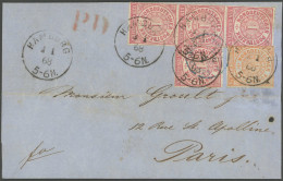 NDP 3,4 BRIEF, 2.1.1868, 1/2 Gr. Orange Und 1 Gr. Mittelrötlichkarmin Im Senkrechten Dreierstreifen Und Einzelmarke Auf  - Lettres & Documents