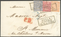 NDP 3-5 BRIEF, 1868, Dreifarbenfrankatur Mit R3 COELN BAHNHOF Auf Brief Nach Frankreich, 1/2 Gr. Fehlende Ecke Sonst Dek - Lettres & Documents