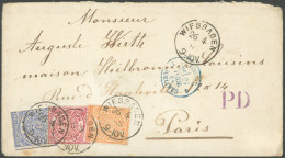 NDP 3-5 BRIEF, 1868, Dreifarbenfrankatur Von WIESBADEN Nach Paris, Feinst - Lettres & Documents
