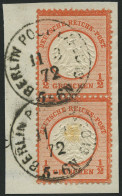 Dt. Reich 3 Paar BrfStk, 1872, 1/2 Gr. Ziegelrot Im Senkrechten Paar, K1 BERLIN POST-EXPED 13, Untere Marke Brauntönung  - Usados