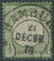 Dt. Reich 17b O, 1872, 1/3 Gr. Grausmaragdgrün, Zentrischer Hufeisenstempel HAMBURG (Sp. 17-7), Feinst (senkrechter Bug) - Usados