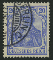 Dt. Reich 72b O, 1902, 20 Pf. Lilaultramarin Germania, Ohne Wz., Feinst, Gepr. Jäschke-L., Mi. 100.- - Usati