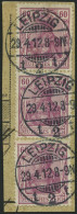Dt. Reich 92Ia BrfStk, 1911, 60 Pf. Graulila Friedensdruck, Paar Und Einzelmarke Auf Postabschnitt, Pracht - Gebruikt