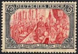 Dt. Reich 97AIM , 1905, 5 M. Ministerdruck, Rahmen Dunkelgelbocker Quarzend, Feinst (Gummitönung Und Ein Kurzer Zahn), F - Nuovi
