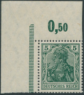 Dt. Reich 85IIe , Deutsches Reich 1915, Freimarke Nr. 85IIe, 5 Pf. Germania, Schwärzlichopalgrün, Kriegsdruck, POR Eckra - Nuovi