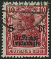 Dt. Reich 105a O, 1919, 10 Pf. Rot Kriegsgeschädigte, Pracht, Gepr. Infla, Mi. 150.- - Gebruikt
