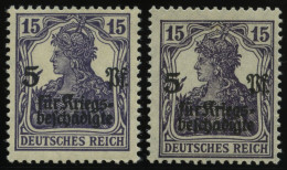 Dt. Reich 106b,c , 1919, 15 Pf. Schwärzlichblauviolett Und Schwarzviolett, 2 Prachtwerte, Gepr. Infla, Mi. 100.- - Nuevos