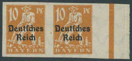 Dt. Reich 120U Paar , 1920, 10 Pf. Gelblichorange, Ungezähnt, Im Waagerechten Paar Mit Rechtem Rand, Linke Marke Herstel - Ongebruikt