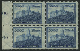 Dt. Reich 261b VB , 1923, 5000 M. Dunkelgrünlichblau Im Randviererblock, Pracht, Gepr. Infla, Mi. 88.- - Ongebruikt
