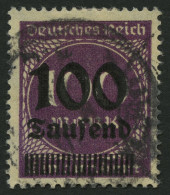 Dt. Reich 289a O, 1923, 100 Tsd. Auf 100 M. Graupurpur, Pracht, Fotobefund Tworek, Mi. 140.- - Usados