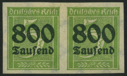 Dt. Reich 301U Paar , 1923, 800 Tsd. Auf 5 Pf. Gelblichgrün, Ungezähnt Im Waagerechten Paar, Falzrest, Pracht, Signiert, - Ongebruikt
