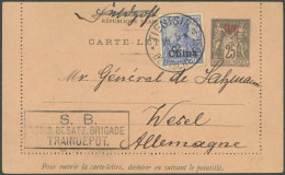 DP CHINA 18 BRIEF, 1902, 20 Pf. Reichspost Auf Kartenbrief (Frankreich Post In China), Stempel TIENTSIN A, Rückseitig Un - Chine (bureaux)