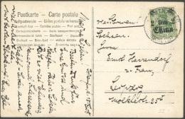 DP CHINA 29 BRIEF, 1908, 2 C. Auf 5 Pf., Ohne Wz., Auf Fotokarte Von TSINANFU Nach Leipzig, Pracht - Deutsche Post In China