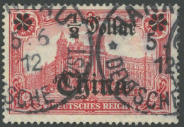 DP CHINA 44IAI O, 1906, 1/2 D. Auf 1 M., Mit Wz., Friedensdruck, Abstand 9 Mm, Stempel HANKAU, Pracht, Mi. (50.-) - Deutsche Post In China