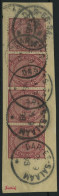 DEUTSCH-OSTAFRIKA VO 37e BrfStk, 1898, 2 M. Dunkelrotkarmin Im Viererstreifen Auf Leinenbriefstück, Obere Marke Kleiner  - Duits-Oost-Afrika