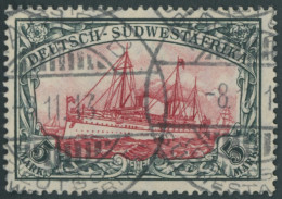 DSWA 32Aa O, 1906, 5 M. Grünschwarz/dunkelkarmin, Mit Wz., Gelblichrot Quarzend, Normale Zähnung, Pracht, Gepr. Bothe, M - German South West Africa