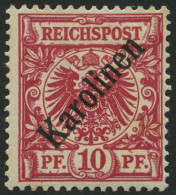 KAROLINEN 3I , 1899, 10 Pf. Diagonaler Aufdruck, Falzreste, Pracht, Gepr. Bothe, Mi. 75.- - Caroline Islands