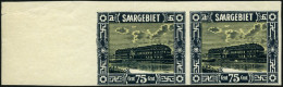 SAARGEBIET 101U Paar , 1923, 75 C. Steingutfabrik, Ungezähnt, Im Waagerechten Randpaar, Rechte Marke Mit Abart Scheinwer - Andere & Zonder Classificatie