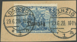 FREIE STADT DANZIG 11c BrfStk, 1920, 2 M. Schwärzlichblau, Zeitgerechte Entwertung DANZIG X1n, Prachtbriefstück, RR!, Fo - Oblitérés