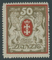 FREIE STADT DANZIG 100Xa , 1922, 50 M. Rot, Wz. 2X, Pracht, Mi. 260.- - Mint
