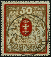 FREIE STADT DANZIG 100Xa O, 1922, 50 M. Rot/gold, Wz. X, Pracht, Mi. 140.- - Oblitérés