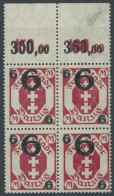 FREIE STADT DANZIG 106b VB , 1922, 6 Auf 3 M. Karminrot Im Oberrandviererblock, Postfrisch, Pracht (ein Wert Matte Gummi - Postfris