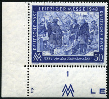 ALLIIERTE BES. 967Pl-Nr. , 1948, 50 Pf. Leipziger Messe, Linke Untere Bogenecke Mit Platten-Nr. 1, Pracht, Mi. 70.- - Andere & Zonder Classificatie