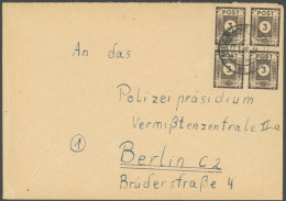 OST-SACHSEN 51atx VB BRIEF, 1946, 3 Pf. Schwarzbraun Im Viererblock Auf Brief Von Meerane Nach Berlin, Pracht, Gepr. Kun - Other & Unclassified