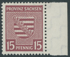 PROVINZ SACHSEN 80X , 1945, 15 Pf. Mittellilakarmin, Wz. 1X, Randstück, Falzrest, Pracht, Mi. 120.- - Otros & Sin Clasificación