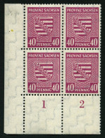 PROVINZ SACHSEN 84Xa VB , 1945, 40 Pf. Dunkellilarosa, Wz. 1X, Im Unteren Linken Eckrandviererblock, Dabei Plattenfehler - Sonstige & Ohne Zuordnung