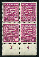 PROVINZ SACHSEN 84Xa VB , 1945, 40 Pf. Dunkellilarosa, Wz. 1X, Im Unterrandviererblock, Dabei Plattenfehler I, Pracht, G - Otros & Sin Clasificación