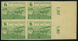 PROVINZ SACHSEN 85wb , 1945, 6 Pf. Lebhaftgrün Im Randviererblock, Pracht, Gepr. Schulz, Mi. 80.- - Sonstige & Ohne Zuordnung