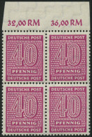 WEST-SACHSEN 136Xc VB , 1945, 40 Pf. Lebhaftrotlila, Wz. 1X, Im Viererblock Vom Oberrand, Pracht, Gepr. Dr. Jasch, Mi. 1 - Andere & Zonder Classificatie