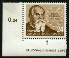 DDR 384YIDZ , 1953, 24 Pf. Cranach, Untere Linke Bogenecke Mit Fast Vollständigem Druckereizeichen, Feinst (minimal Flec - Gebruikt